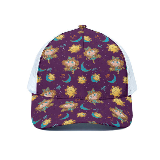 Cute Cartoon Virgo Pattern Print White Mesh Trucker Cap