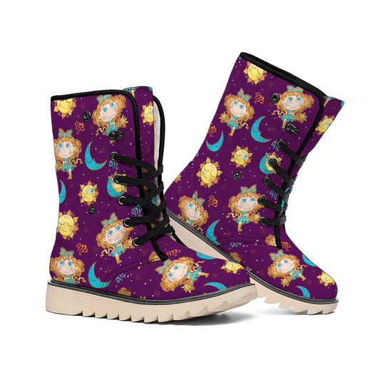 Cute Cartoon Virgo Pattern Print Winter Boots