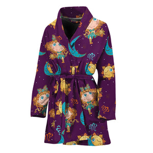 Cute Cartoon Virgo Pattern Print Women's Bathrobe