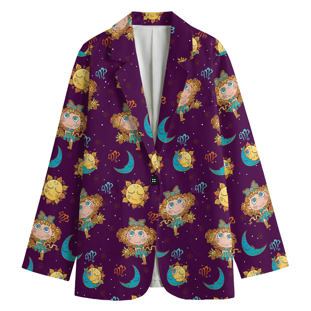 Cute Cartoon Virgo Pattern Print Women's Blazer