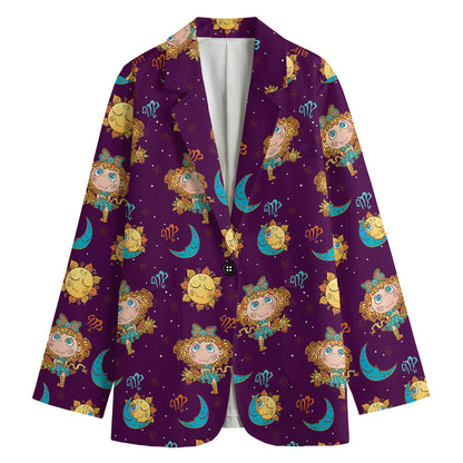 Cute Cartoon Virgo Pattern Print Women's Blazer