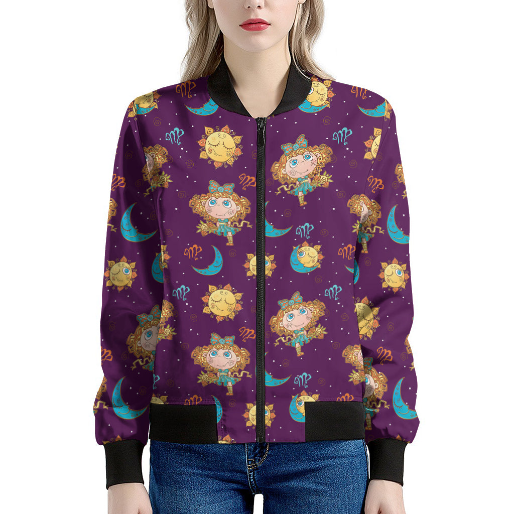 Cute Cartoon Virgo Pattern Print Women's Bomber Jacket