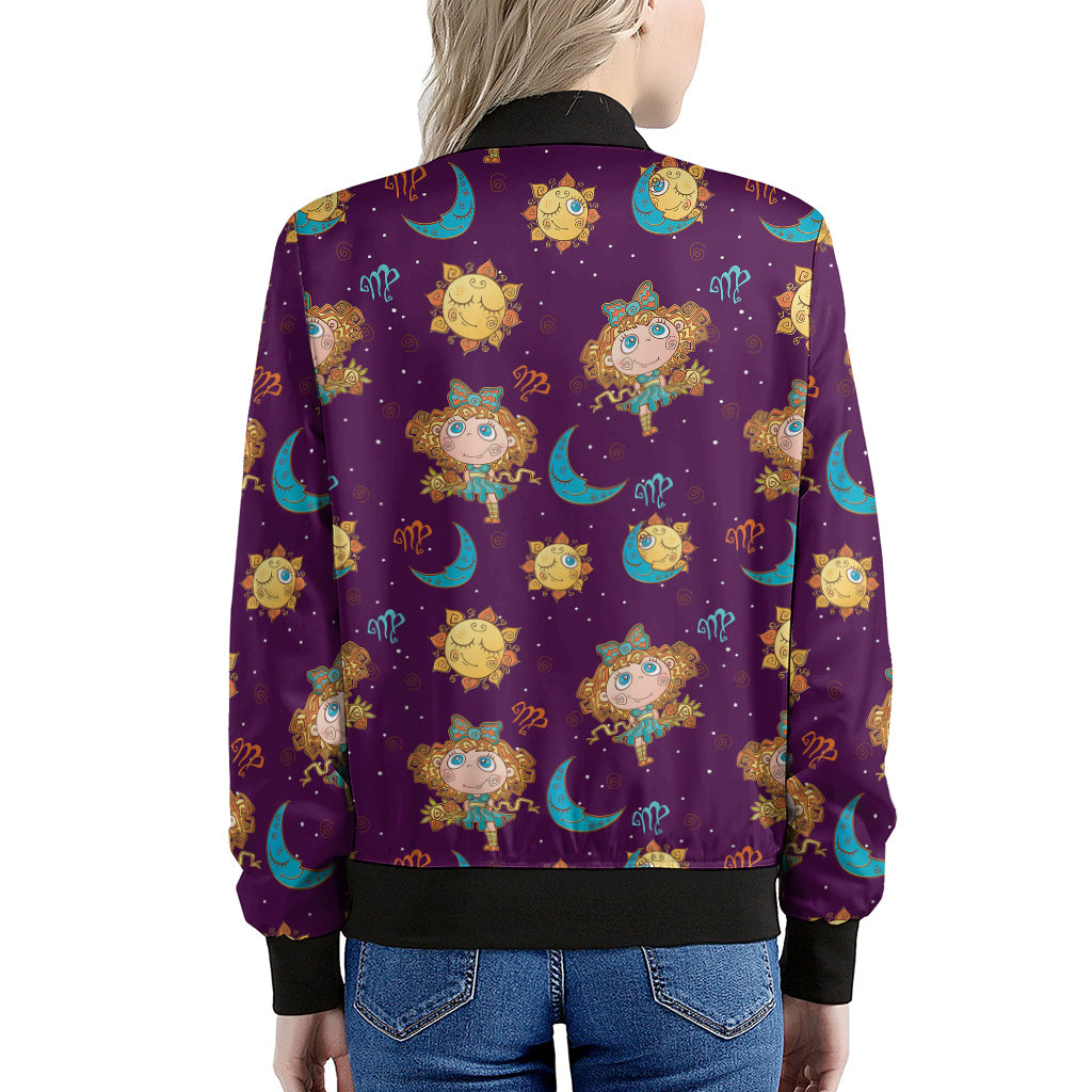 Cute Cartoon Virgo Pattern Print Women's Bomber Jacket