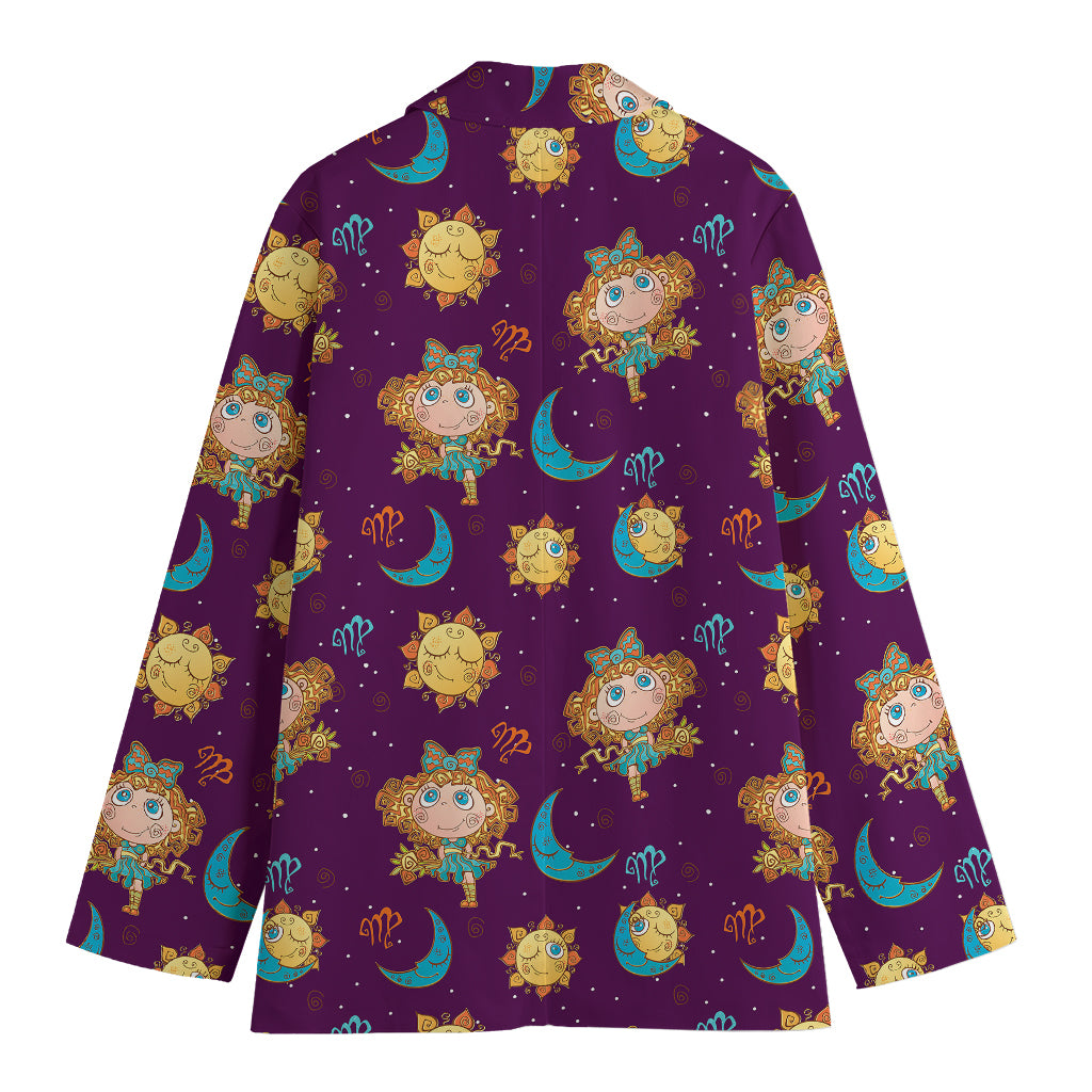 Cute Cartoon Virgo Pattern Print Women's Cotton Blazer
