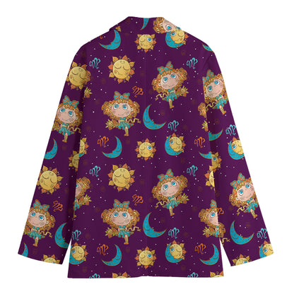 Cute Cartoon Virgo Pattern Print Women's Cotton Blazer