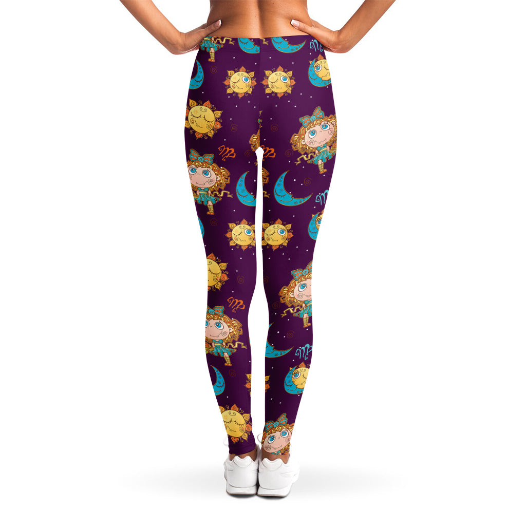 Cute Cartoon Virgo Pattern Print Women's Leggings