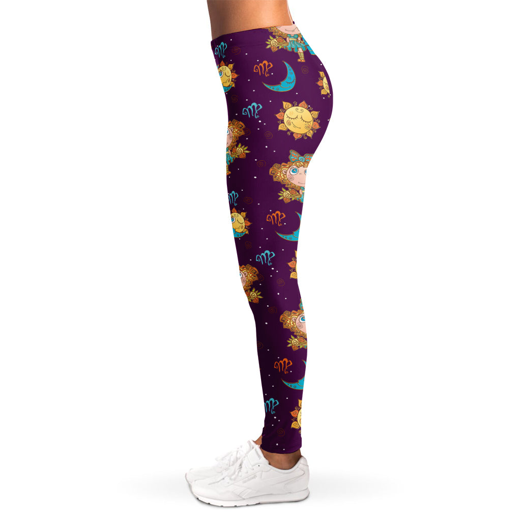 Cute Cartoon Virgo Pattern Print Women's Leggings