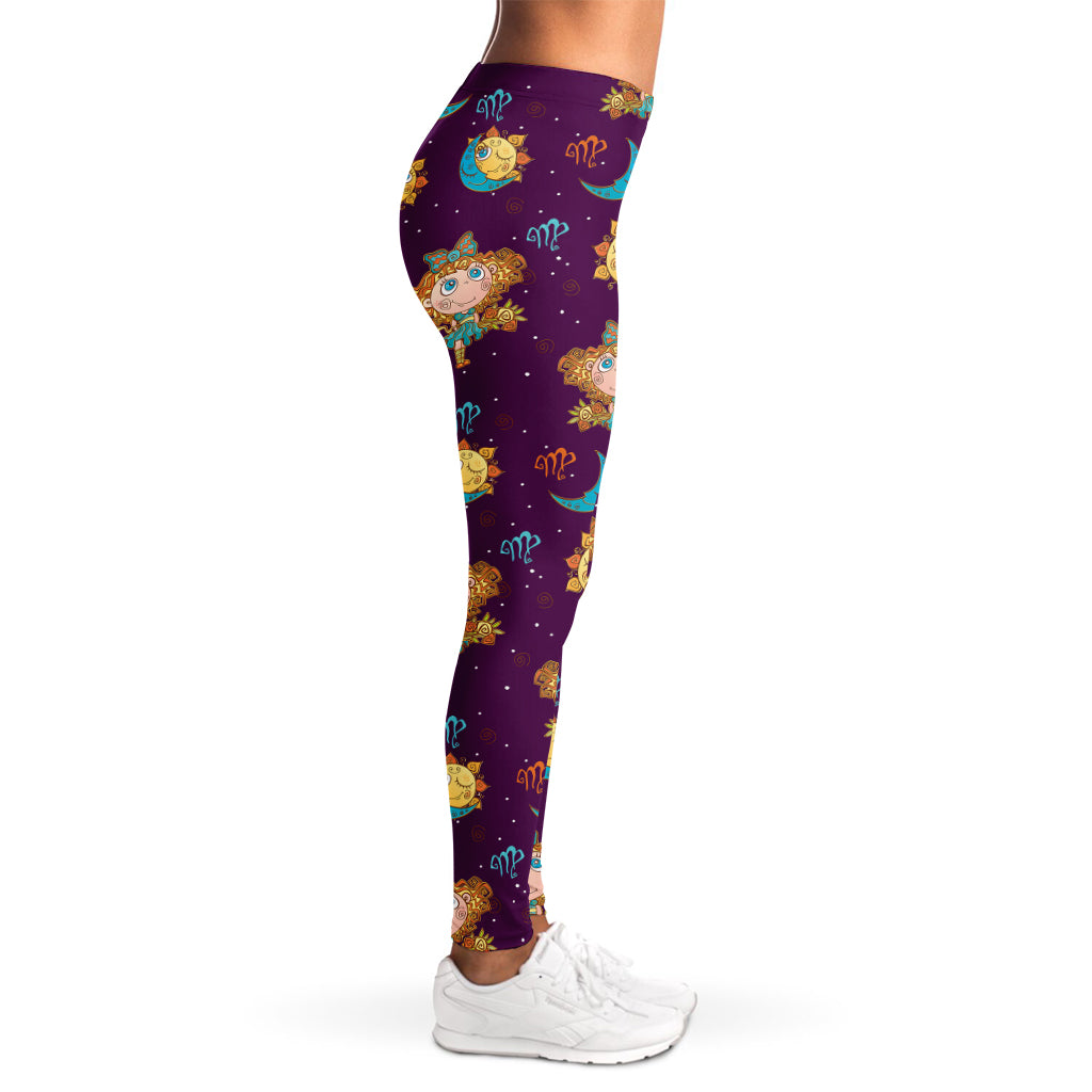 Cute Cartoon Virgo Pattern Print Women's Leggings