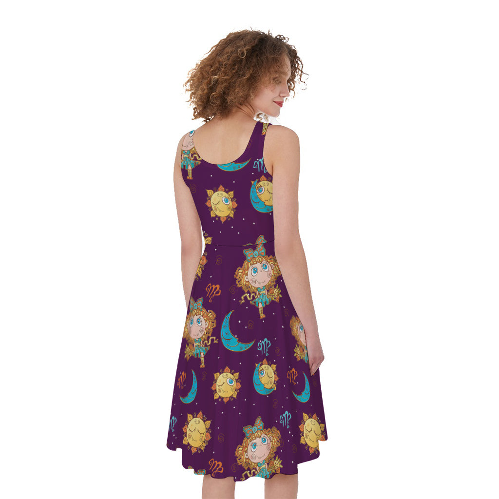 Cute Cartoon Virgo Pattern Print Women's Sleeveless Dress