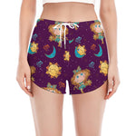 Cute Cartoon Virgo Pattern Print Women's Split Running Shorts