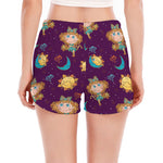 Cute Cartoon Virgo Pattern Print Women's Split Running Shorts