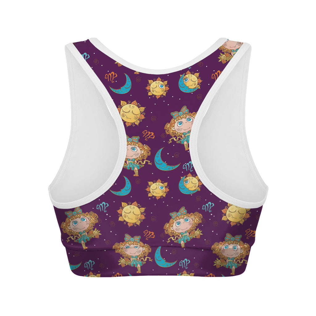 Cute Cartoon Virgo Pattern Print Women's Sports Bra
