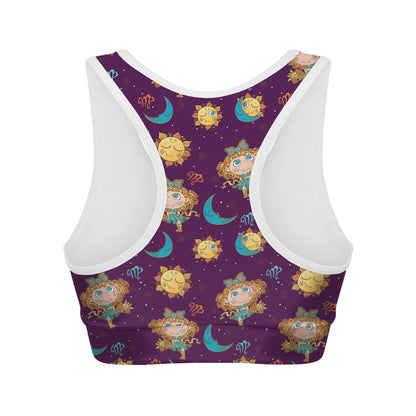 Cute Cartoon Virgo Pattern Print Women's Sports Bra