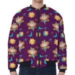 Cute Cartoon Virgo Pattern Print Zip Sleeve Bomber Jacket