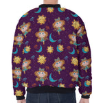 Cute Cartoon Virgo Pattern Print Zip Sleeve Bomber Jacket