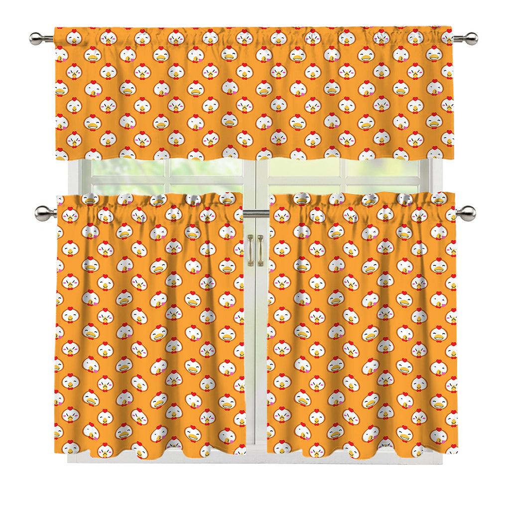 Cute Chicken Emoji Pattern Print 3 Piece Kitchen Curtains