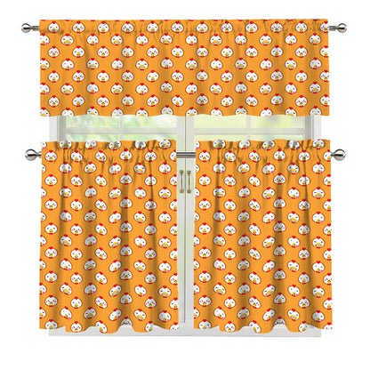 Cute Chicken Emoji Pattern Print 3 Piece Kitchen Curtains