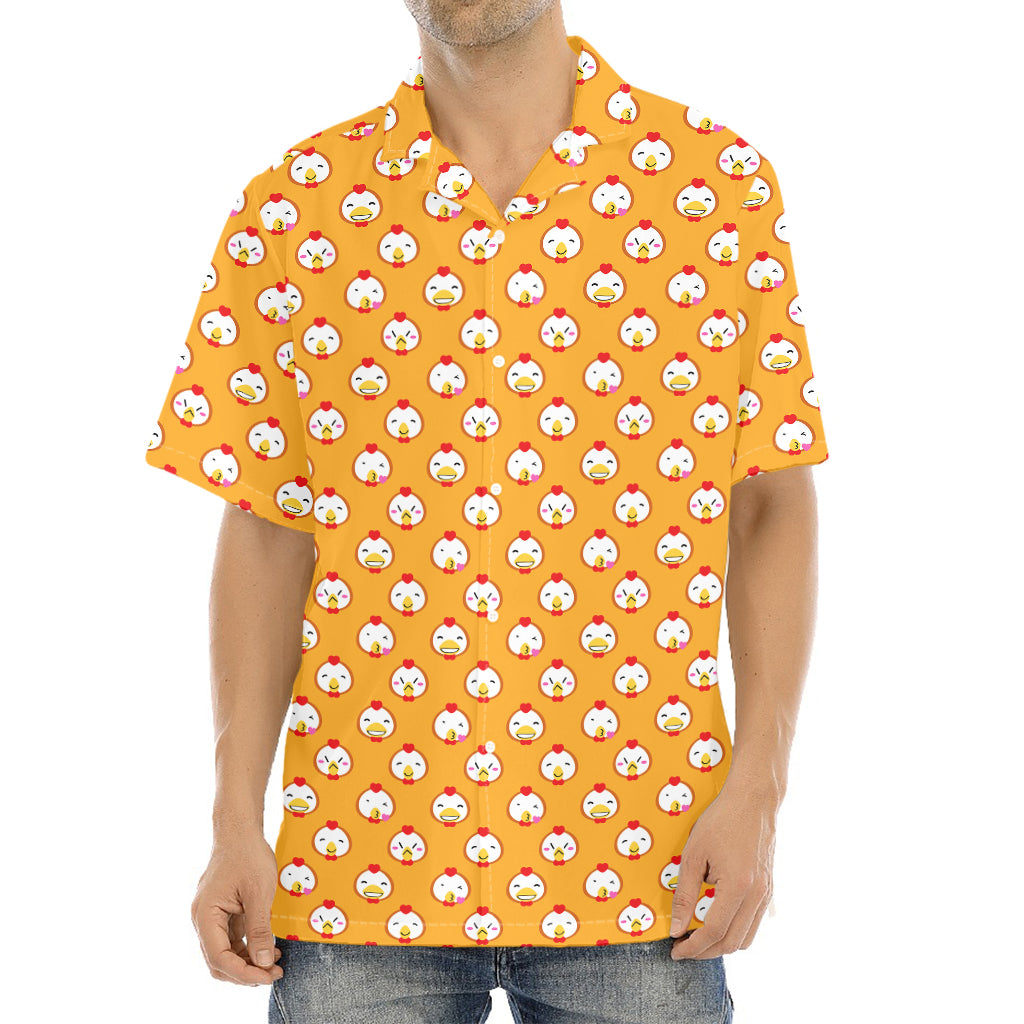 Cute Chicken Emoji Pattern Print Aloha Shirt