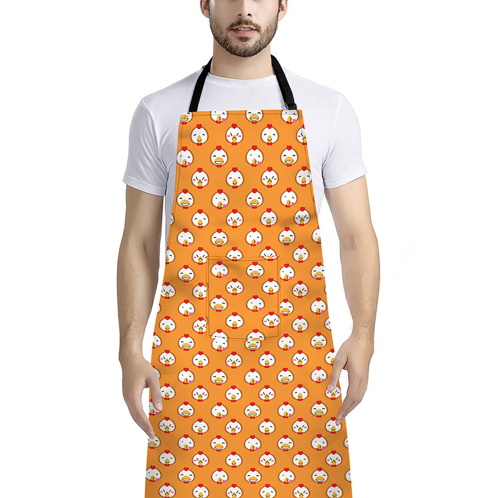 Cute Chicken Emoji Pattern Print Bib Apron With Pocket
