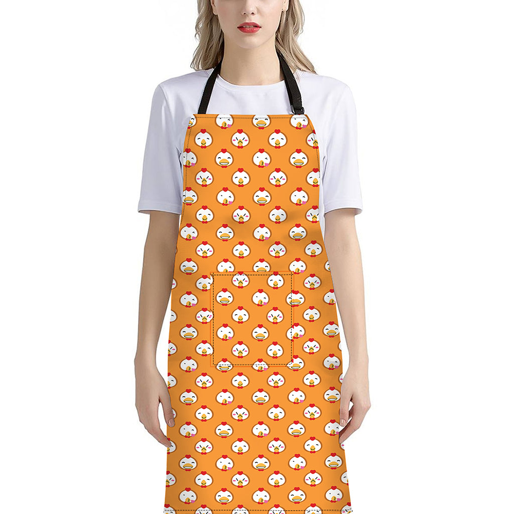 Cute Chicken Emoji Pattern Print Bib Apron With Pocket