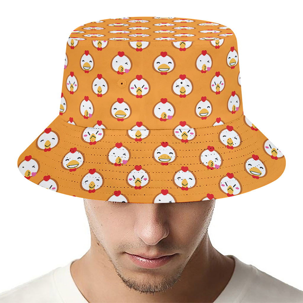 Cute Chicken Emoji Pattern Print Bucket Hat