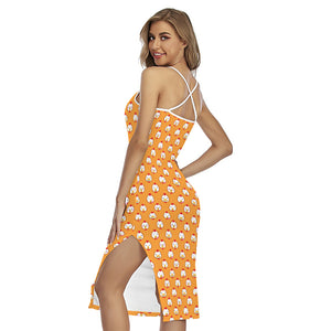 Cute Chicken Emoji Pattern Print Cross Back Cami Dress