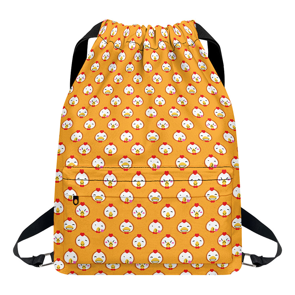Cute Chicken Emoji Pattern Print Drawstring Backpack