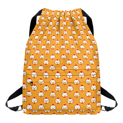Cute Chicken Emoji Pattern Print Drawstring Backpack