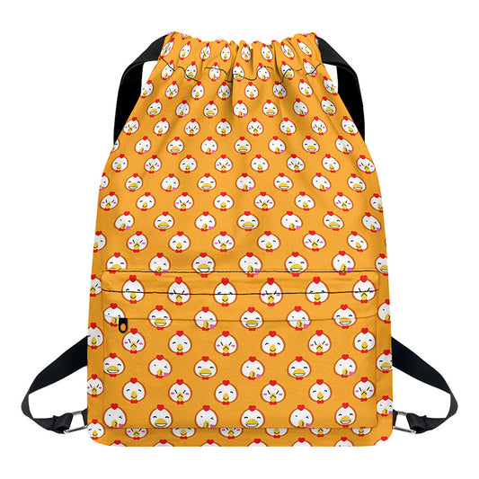 Cute Chicken Emoji Pattern Print Drawstring Backpack