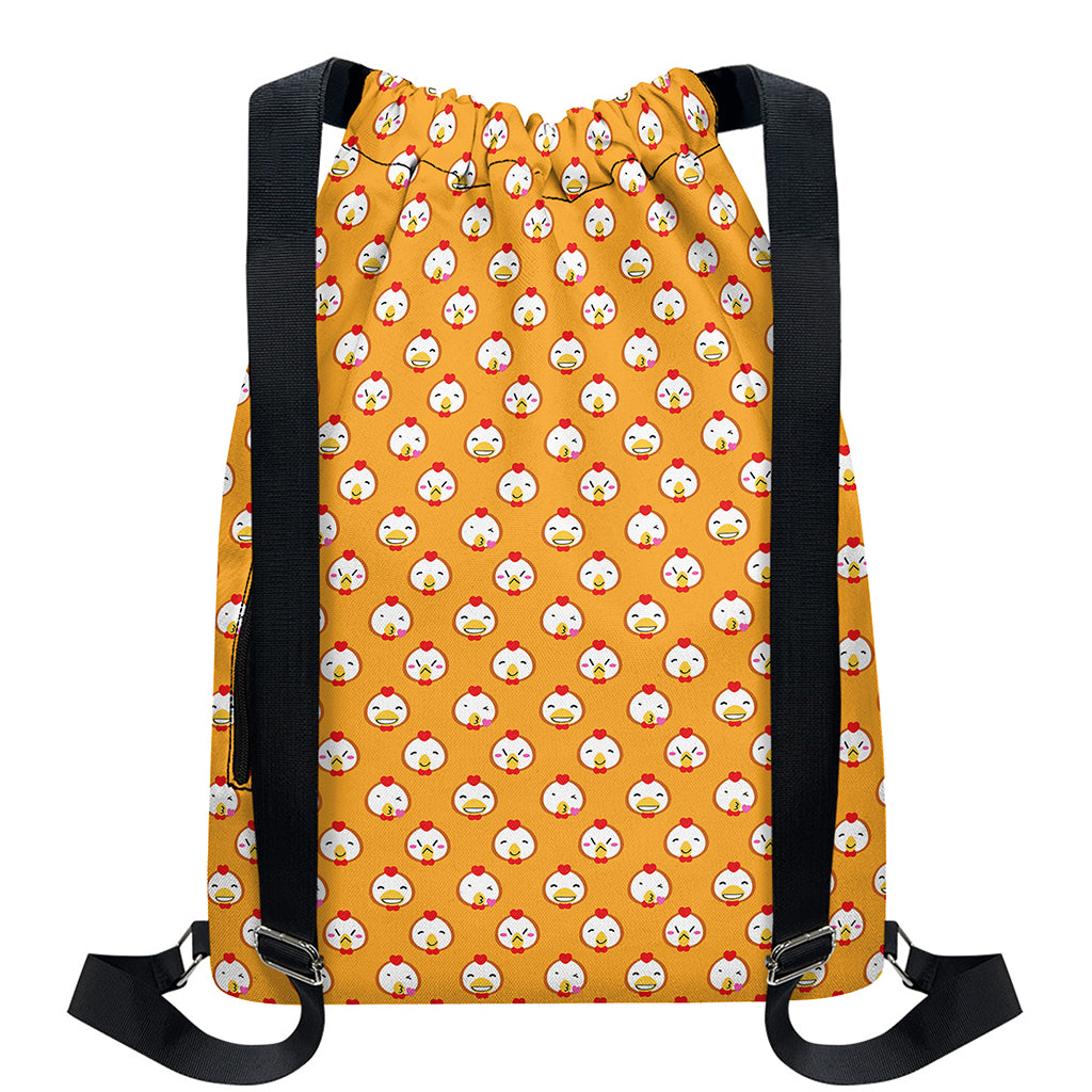 Cute Chicken Emoji Pattern Print Drawstring Backpack