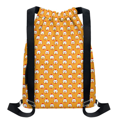 Cute Chicken Emoji Pattern Print Drawstring Backpack