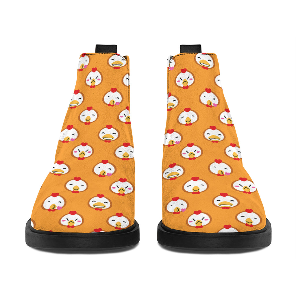 Cute Chicken Emoji Pattern Print Flat Ankle Boots