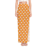 Cute Chicken Emoji Pattern Print High Slit Maxi Skirt