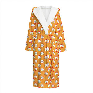 Cute Chicken Emoji Pattern Print Hooded Bathrobe