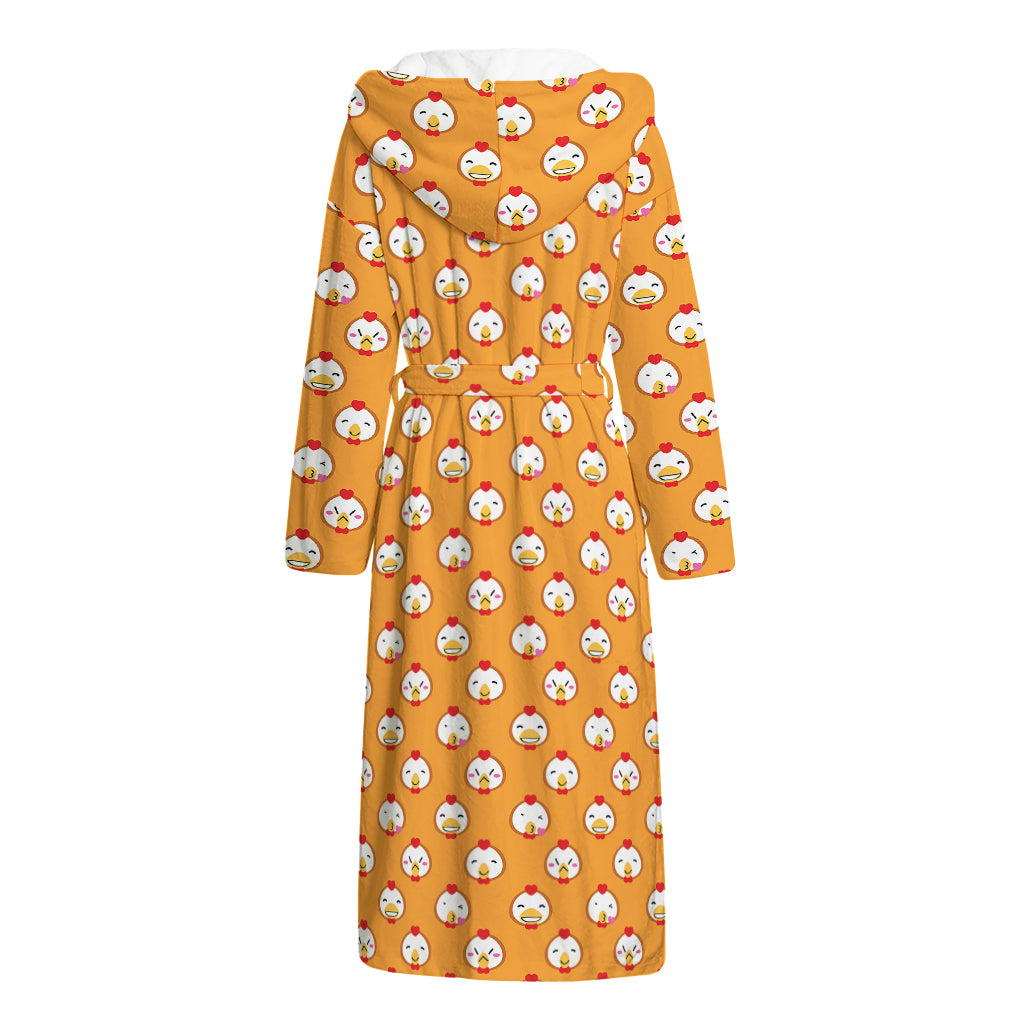 Cute Chicken Emoji Pattern Print Hooded Bathrobe