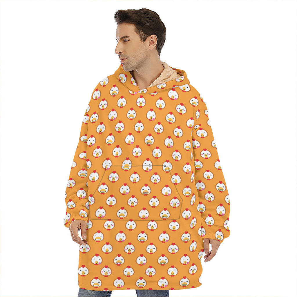 Cute Chicken Emoji Pattern Print Hoodie Blanket
