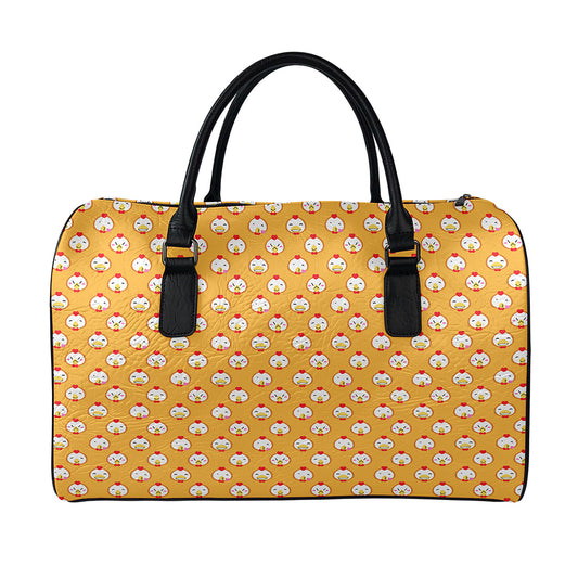 Cute Chicken Emoji Pattern Print Leather Duffle Bag