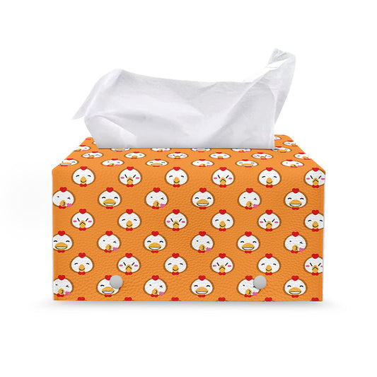 Cute Chicken Emoji Pattern Print Leather Tissue Box Cover