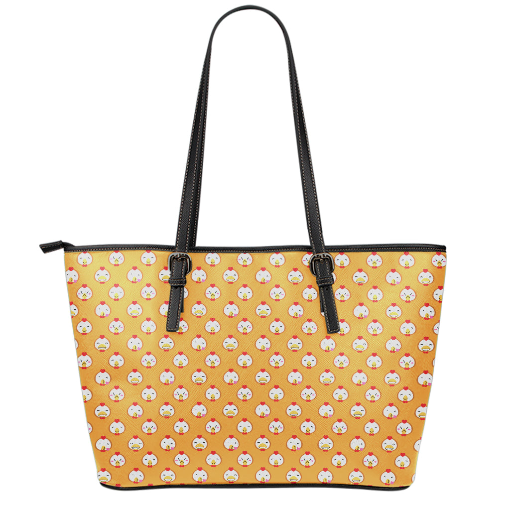 Cute Chicken Emoji Pattern Print Leather Tote Bag