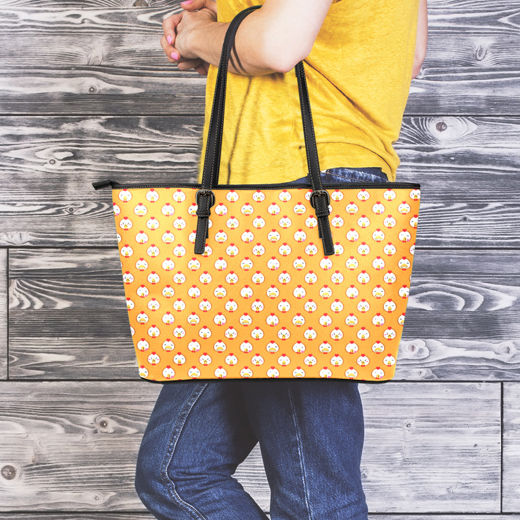 Cute Chicken Emoji Pattern Print Leather Tote Bag