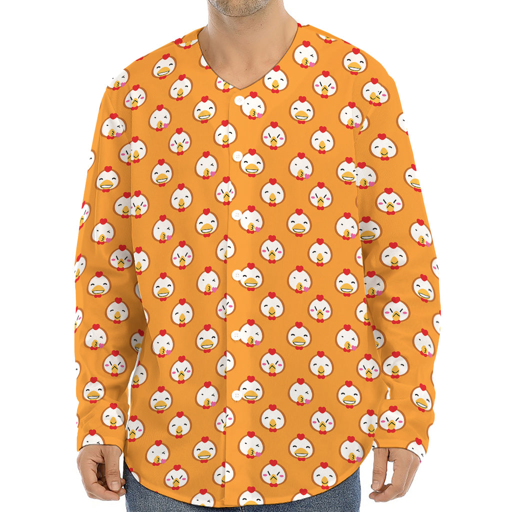 Cute Chicken Emoji Pattern Print Long Sleeve Baseball Jersey