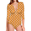 Cute Chicken Emoji Pattern Print Long Sleeve Swimsuit