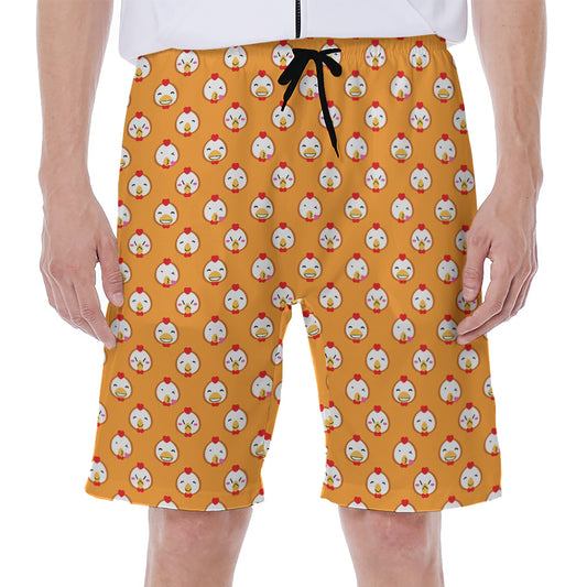 Cute Chicken Emoji Pattern Print Men's Beach Shorts