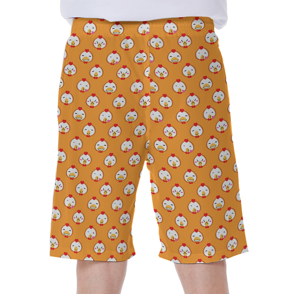Cute Chicken Emoji Pattern Print Men's Beach Shorts