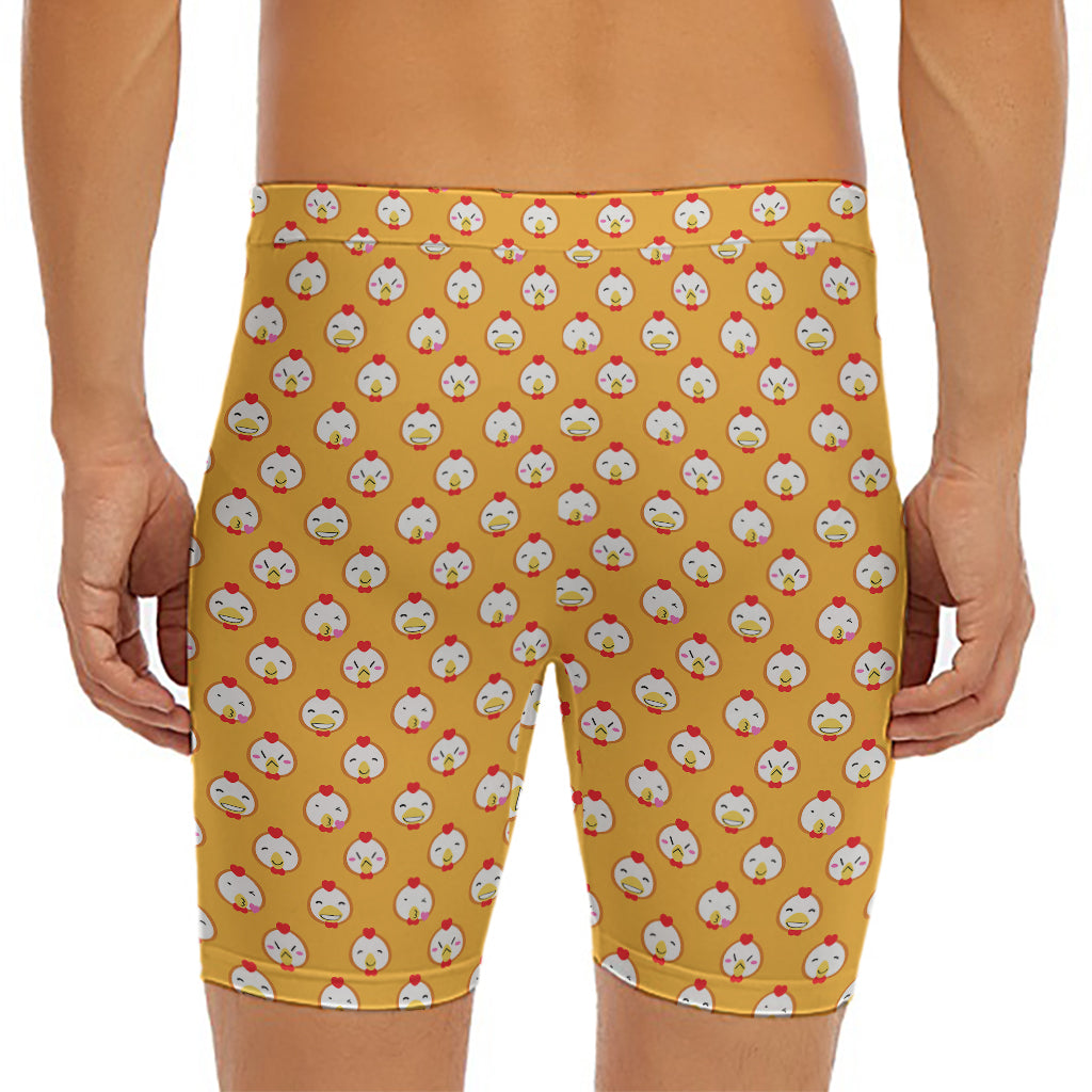 Cute Chicken Emoji Pattern Print Men's Long Boxer Briefs