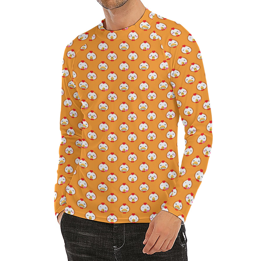Cute Chicken Emoji Pattern Print Men's Long Sleeve Rash Guard