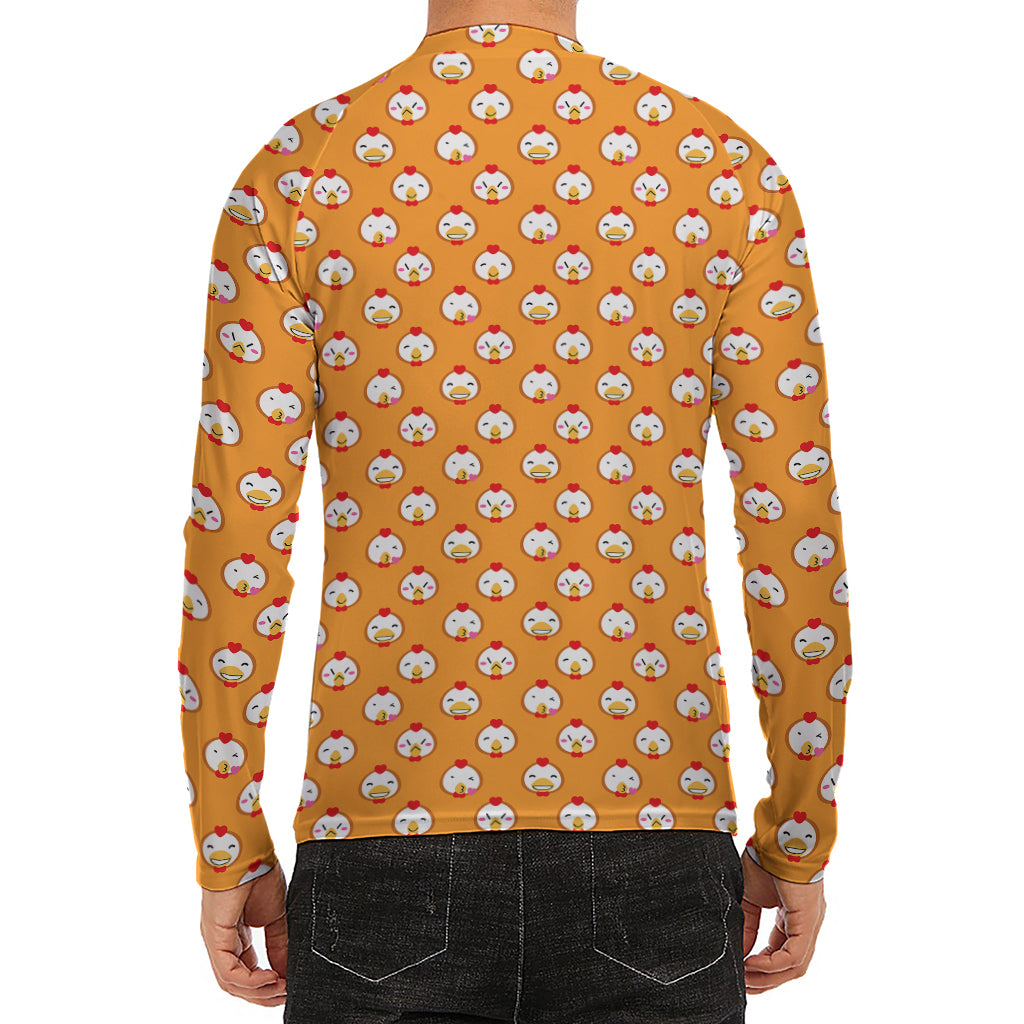 Cute Chicken Emoji Pattern Print Men's Long Sleeve Rash Guard