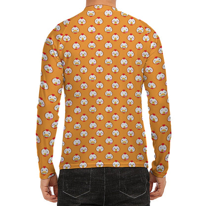 Cute Chicken Emoji Pattern Print Men's Long Sleeve Rash Guard