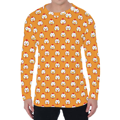 Cute Chicken Emoji Pattern Print Men's Long Sleeve T-Shirt