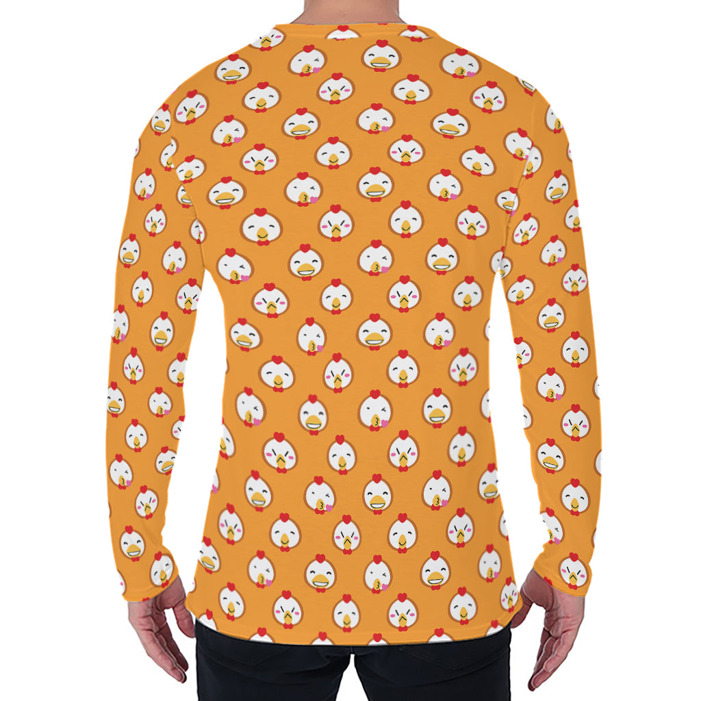 Cute Chicken Emoji Pattern Print Men's Long Sleeve T-Shirt